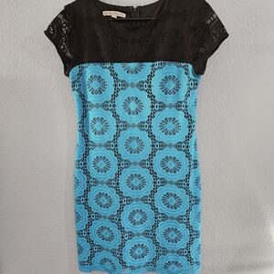 Maggy London Short Sleeve Crochet‎ Shift Dress Women's Size 8 Vintage
